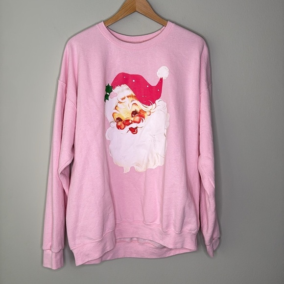 Vintage Santa Crewneck Pullover Sweatshirt in Pink Size XL - Picture 1 of 9